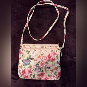 Cute pink floral with butterflies crossbody purse